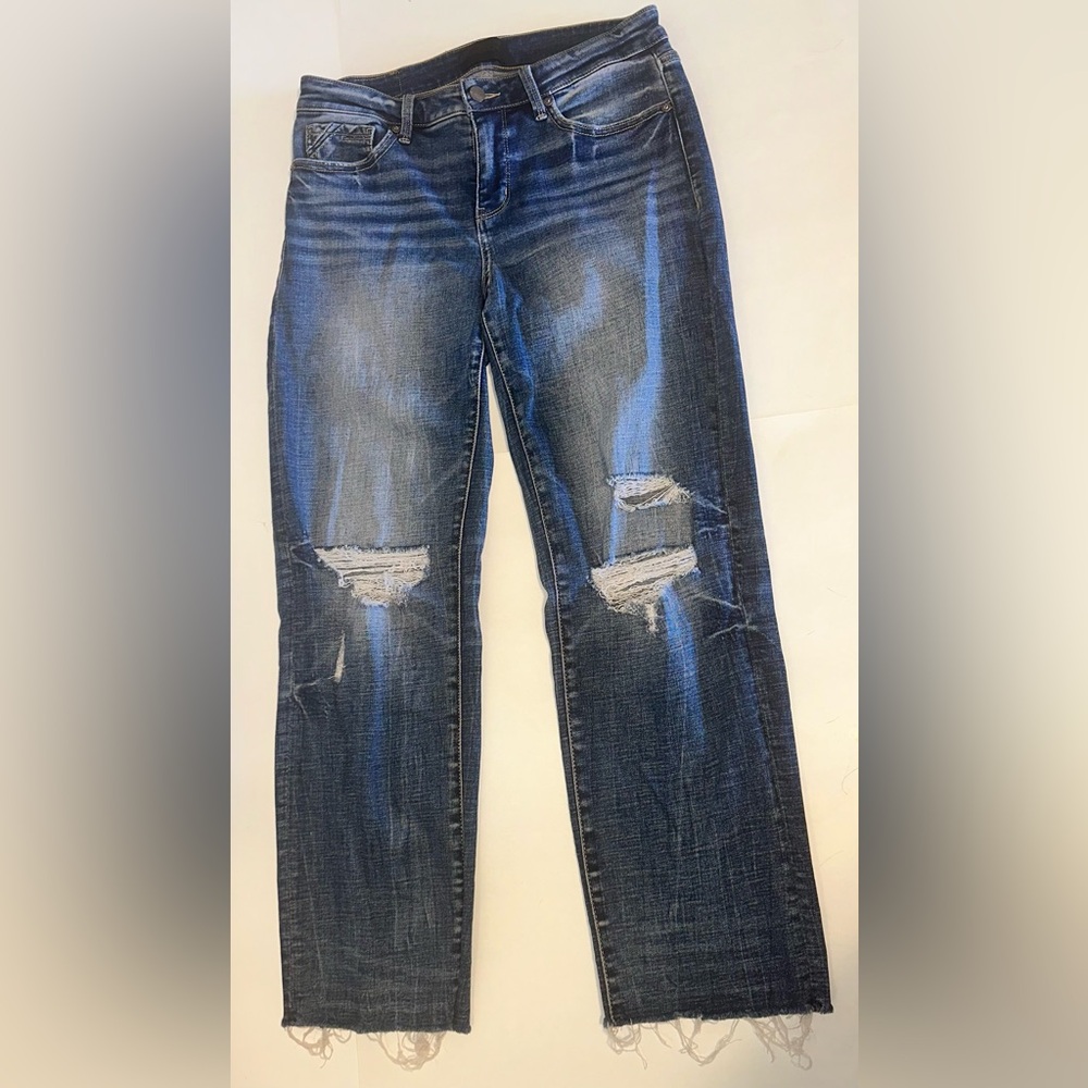 Buckle Black Fit No 53 Cropped Straight Jeans Medium Wash Raw Hem Women’s 28x28